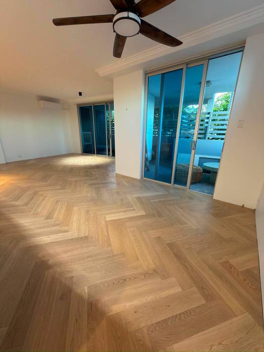 Engineered timber herringbone flooring installation