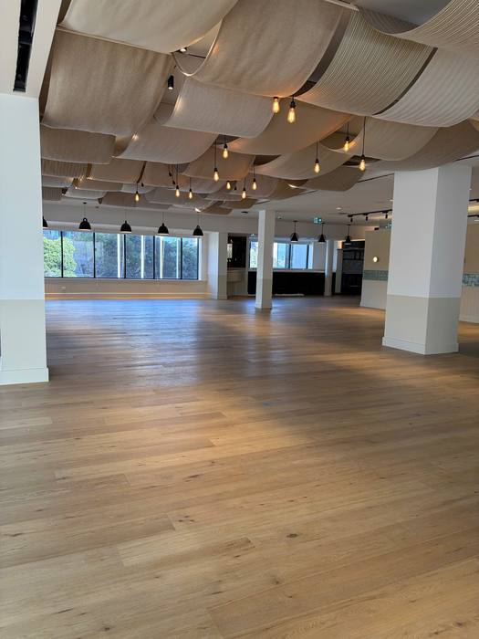 Engineered timber flooring, straight lay.