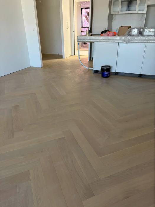 Engineered timber flooring, herringbone pattern.