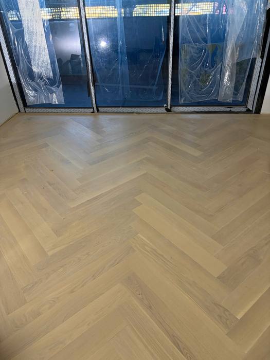 Engineered timber flooring, herringbone pattern.