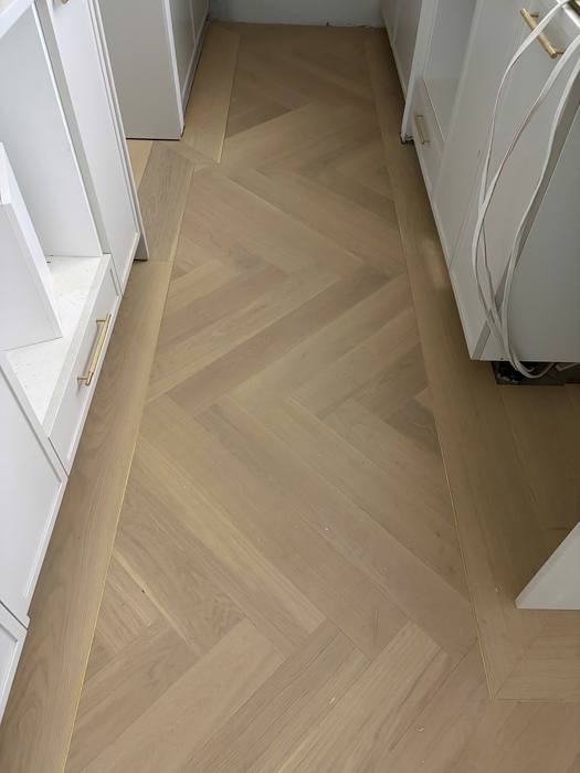 Engineered timber flooring, herringbone pattern.