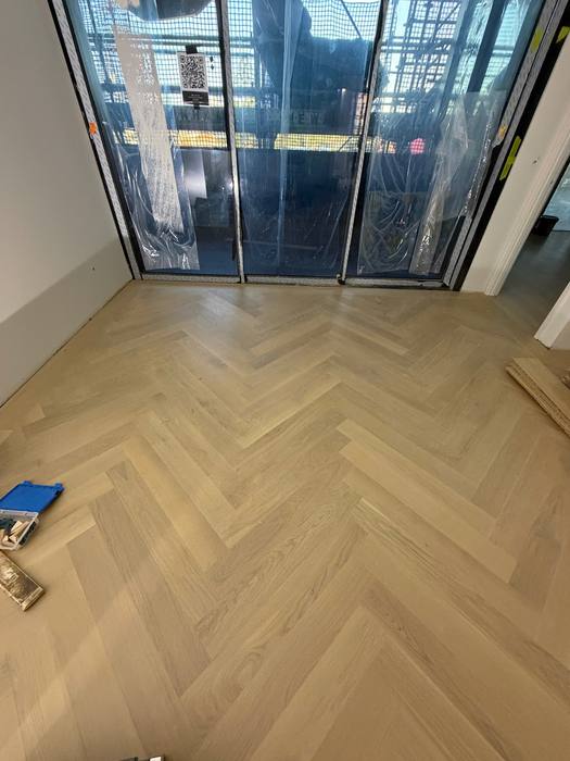 Engineered timber flooring, herringbone pattern.