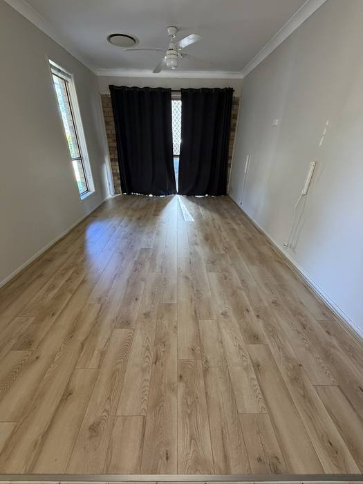 Laminate flooring installation.