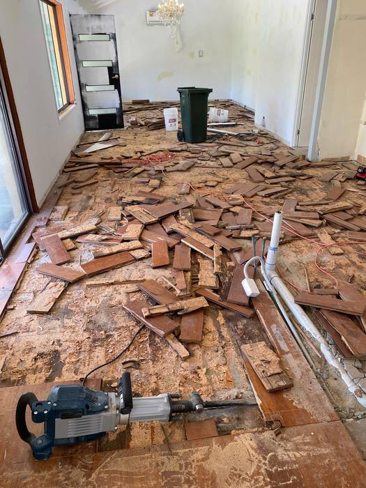 Removal of existing flooring, ready for a new install.