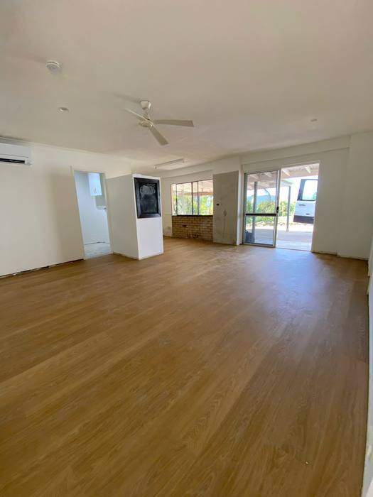 Vinyl plank flooring installation.